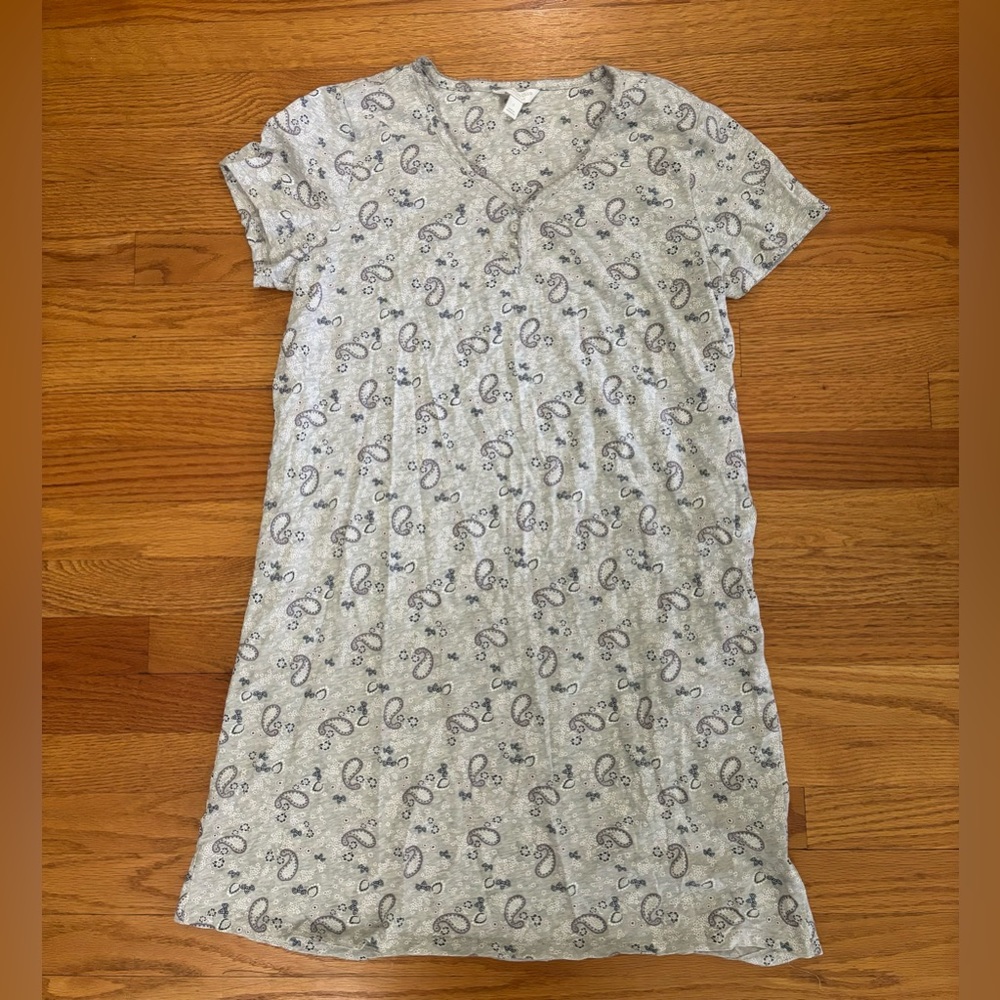 Charter Club Intimates Nightgown Women’s Large Gray Amoeba Print Sleepwear Vneck